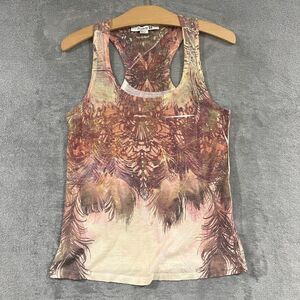 Vintage Forever 21 Abstract Boho Print Tank Top Racerback Flax Linen Blend Sz S